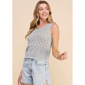 Allie Rose Morgan‎ Tank Top in Sage Size Large Knit Leaf Pattern Crochet Sheer